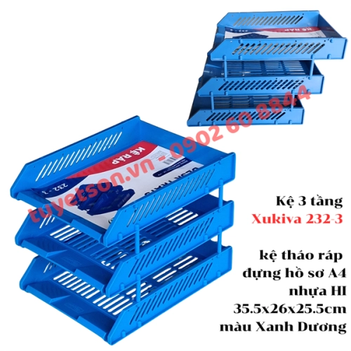 display Kệ 3 tầng Xukiva 232-3 - kệ tháo ráp đựng hồ sơ A4 nhựa HI 35.5x26x25.5cm màu Xanh Dương 1