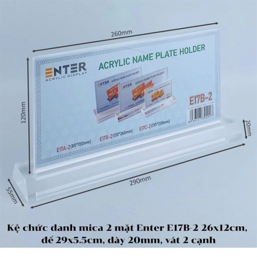 display Kệ chức danh để bàn mica 2 mặt Enter E17B-2 26x12cm, đế 29x5.5cm, dày 20mm, vát 2 cạnh 1