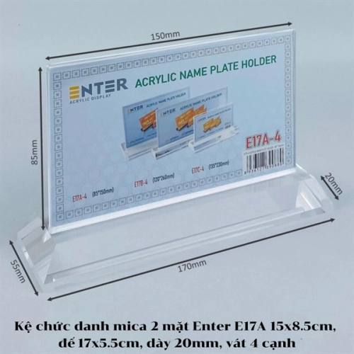 display Kệ chức danh để bàn mica 2 mặt Enter E17A-4 15x8.5cm, đế 17x5.5cm, dày 20mm, vát 4 cạnh 1