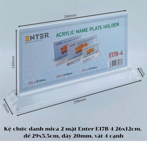 display Kệ chức danh để bàn mica 2 mặt Enter E17B-4 26x12cm, đế 29x5.5cm, dày 20mm, vát 4 cạnh 1