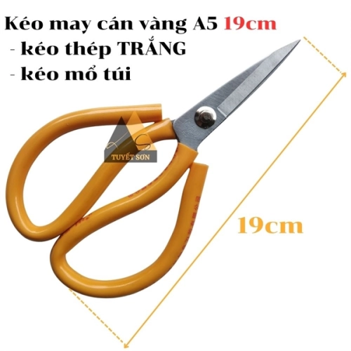 display Kéo may cán vàng A5 19cm - kéo thép TRẮNG - kéo mổ túi 1