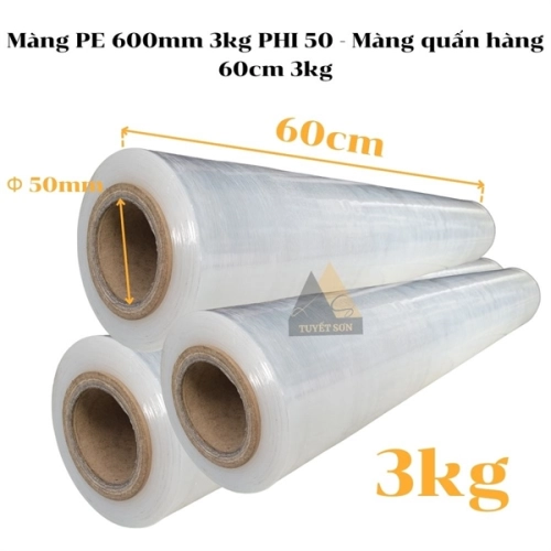 display Màng PE 600mm 3kg PHI 5.5cm - Màng quấn hàng 60cm 3kg 1