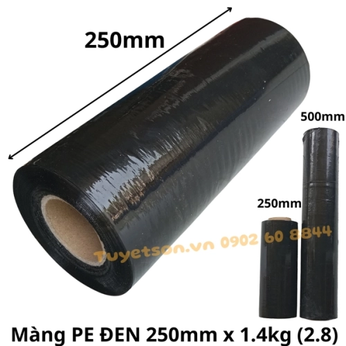 display Màng PE ĐEN 250mm 1.4kg - Màng quấn hàng ĐEN 25cm 2.8 1
