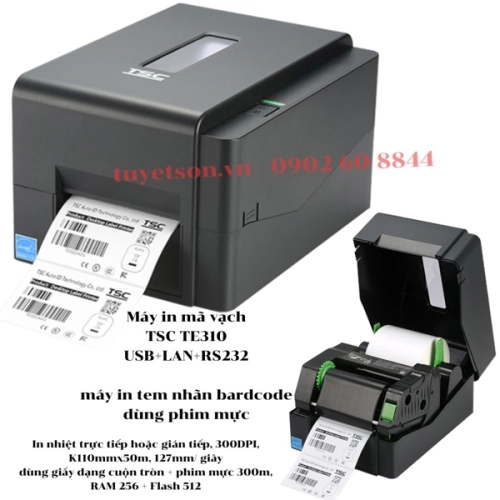 display Máy in mã vạch TSC TE310 USB+LAN+RS232 - máy in tem nhãn bardcode dùng phim mực 1