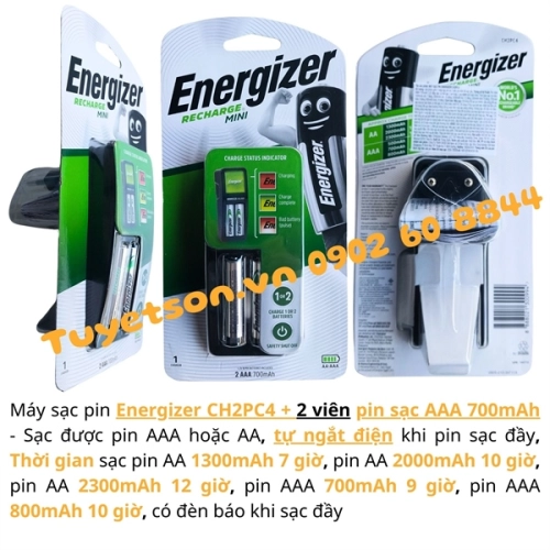 display Máy sạc pin Energizer CH2PC4 + 2 viên pin sạc AAA 700mAh 1