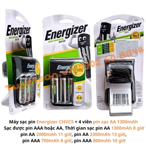 display Máy sạc pin Energizer CHVC5 - có sẵn 4 viên pin sạc AA 1300mAh 1