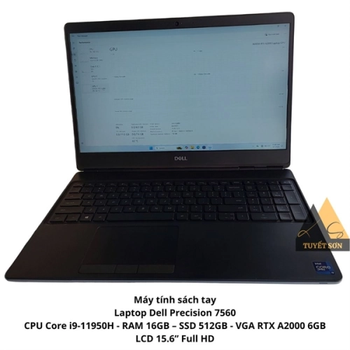 display Máy tính sách tay Laptop Dell Precision 7560 CPU Core i9-11950H - RAM 16GB – SSD 512GB - VGA RTX A2000 6GB - LCD 15.6” Full HD 1