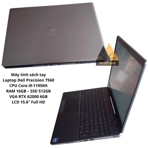 display Máy tính sách tay Laptop Dell Precision 7560 CPU Core i9-11950H - RAM 16GB – SSD 512GB - VGA RTX A2000 6GB - LCD 15.6” Full HD 2
