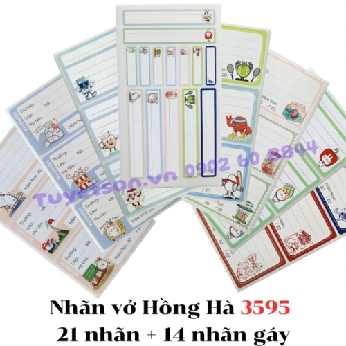 Nhãn vở Hồng Hà 3595 - 21 nhãn + 14 nhãn gáy
