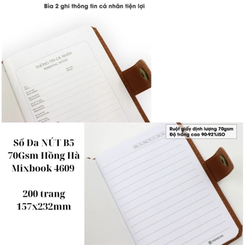 display Sổ Da NÚT B5 70Gsm Hồng Hà Mixbook 4609 2