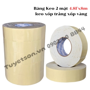 Băng Keo 2 mặt 4.8Fx8m keo xốp trắng xốp vàng