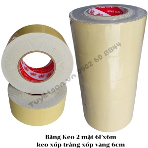 Băng Keo 2 mặt 6Fx6m keo xốp trắng xốp vàng 6cm