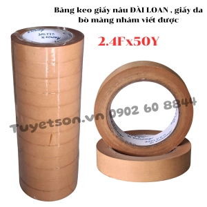 Băng keo giấy nâu ĐÀI LOAN 2.4Fx50Y giấy da bò MÀNG NHÁM viết được