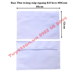 Bao Thư trắng nắp ngang 12x18cm KO keo 80Gsm