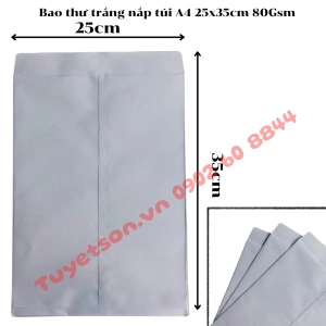 Bao thư trắng nắp túi A4 25x35cm 80Gsm