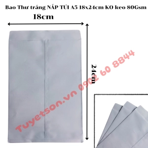 Bao Thư trắng NẮP TÚI A5 18x24cm KO keo 80Gsm
