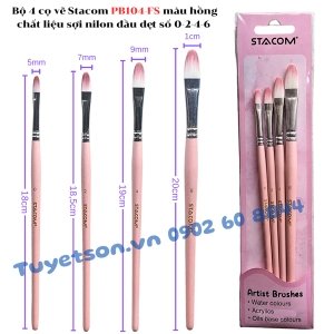 Bộ 4 cọ vẽ Stacom PB104-FS màu hồng - chất liệu sợi nilon đầu dẹt số 0-2-4-6