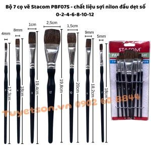 Bộ 7 cọ vẽ Stacom PBF07S - chất liệu sợi nilon đầu dẹt số 0-2-4-6-8-10-12