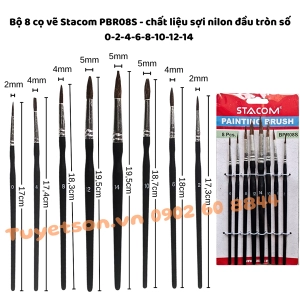 Bộ 8 cọ vẽ Stacom PBR08S - chất liệu sợi nilon đầu tròn số 0-2-4-6-8-10-12-14