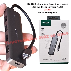 Bộ HUB chia cổng Type C ra 4 cổng USB 3.0 15cm Ugreen 70336 CM219 có hỗ trợ nguồn