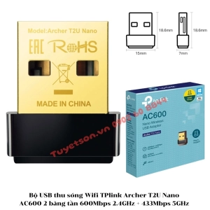Bộ USB thu sóng Wifi TPlink Archer T2U Nano AC600 2 băng tần 600Mbps 2.4GHz + 433Mbps 5GHz