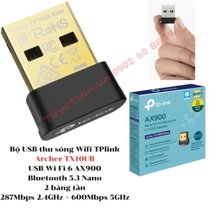 Bộ USB thu sóng Wifi TPlink Archer TX10UB USB Wi-Fi 6 AX900 + Bluetooth 5.3 Nano 2 băng tần 287Mbps 2.4GHz + 600Mbps 5GHz