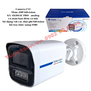 Camera CVI Thân 2MP KBvision KX-AD2013C-PRO - analog có màu ban đêm có mic Sử dụng với các đầu ghi KBvision hỗ trợ chức năng SMD