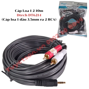 Cáp Loa 1-2 10m Dtech DT6214 (Cáp loa 1 đầu 3.5mm ra 2 RCA)