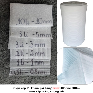 Cuộn xốp PE Foam gói hàng 1mmx105cmx300m - mút xốp trắng chống sốc