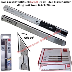 Dao rọc giấy NHỎ Deli E2034 30 độ - dùng lưỡi 9mm dao Clasic Cutter 0.4x9x70mm