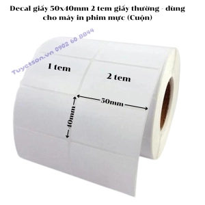 Decal giấy 50x40mm 2 tem giấy thường - dùng cho máy in phim mực