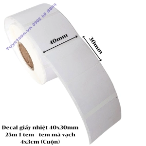 Decal giấy nhiệt 40x30mm 25m 1 tem - tem mã vạch 4x3cm