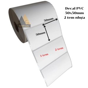 Decal PVC 50x50mm 2 tem - tem nhựa 5x5cm