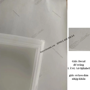 Giấy Decal đế trắng LÁNG A4 Ojilabel - giấy có keo dán nhập khẩu