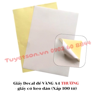 Giấy Decal đế vàng A4 THƯỜNG - giấy có keo dán