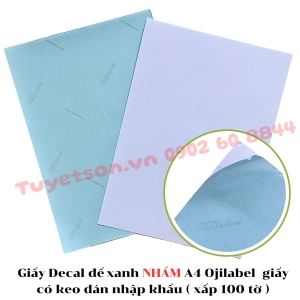 Giấy Decal đế xanh NHÁM A4 Ojilabel - giấy có keo dán nhập khẩu
