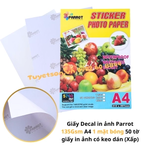Giấy Decal in ảnh Parrot 135Gsm A4 1 mặt bóng 50 tờ - giấy in ảnh có keo dán