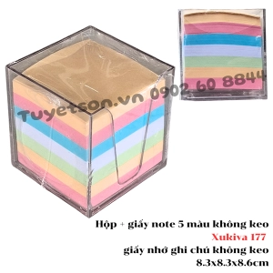 Hộp + giấy note 5 màu không keo Xukiva 177 - giấy nhớ ghi chú không keo 8.3x8.3x8.6cm
