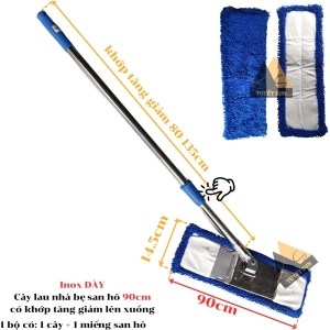 Inox DÀY - Cây lau nhà bẹ san hô 90cm - có khớp tăng giảm lên xuống