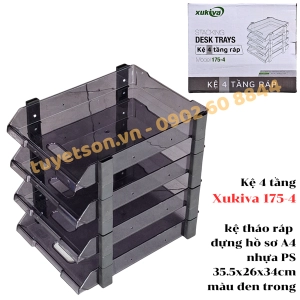 Kệ 4 tầng Xukiva 175-4 - kệ tháo ráp đựng hồ sơ A4 nhựa PS 35.5x26x34cm màu đen trong