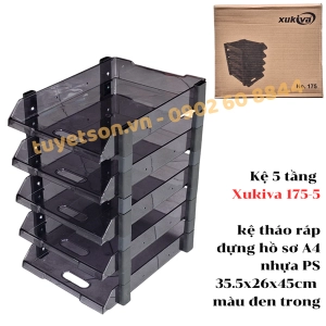 Kệ 5 tầng Xukiva 175-5 - kệ tháo ráp đựng hồ sơ A4 nhựa PS 35.5x26x45cm màu đen trong