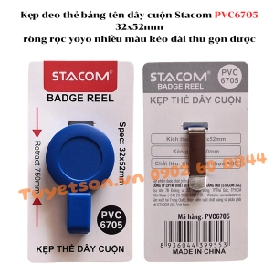 Kẹp đeo thẻ bảng tên dây cuộn Stacom PVC6705 32x52mm - ròng rọc yoyo nhiều màu kéo dài thu gọn được