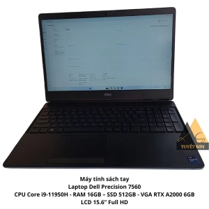 Máy tính sách tay Laptop Dell Precision 7560 CPU Core i9-11950H - RAM 16GB – SSD 512GB - VGA RTX A2000 6GB - LCD 15.6” Full HD