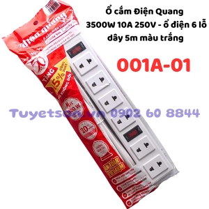 Ổ cắm Điện Quang 001A-01 3500W 10A 250V - ổ điện 6 lỗ dây 5m màu trắng