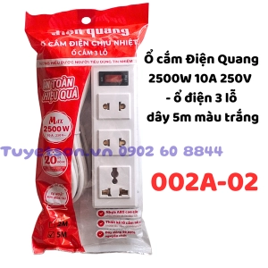 Ổ cắm Điện Quang 002A-02 2500W 10A 250V - ổ điện 3 lỗ dây 5m màu trắng