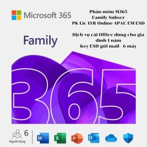 Phần mềm M365 Family Subscr PK Lic 1YR Online APAC EM ESD - Dịch vụ cài Office dùng cho gia đình 1 năm Key ESD gửi mail 6 máy