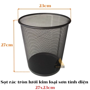 Sọt rác tròn lưới kim loại sơn tỉnh điện 27x23cm