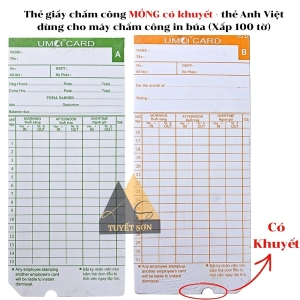 Thẻ giấy chấm công MỎNG có khuyết - thẻ Anh Việt dùng cho máy chấm công in búa