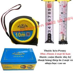 Thước kéo Penny 10m 25mm 2 mặt lỗ ban - thước cuộn thước dây kỹ thuật bằng thép in 2 mặt vỏ nhựa bọc cao su
