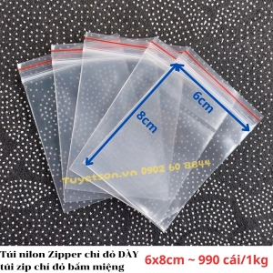 Túi nilon Zipper chỉ đỏ DÀY, túi zip chỉ đỏ bấm miệng 7 zem